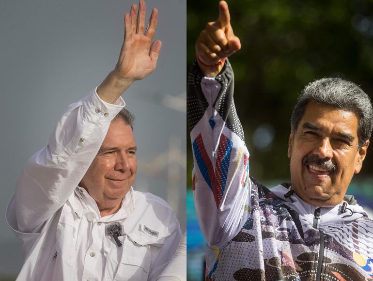 Combo de fotografías de archivo del candidato presidencial de la Plataforma Unitaria Democrática (PUD), Edmundo González Urrutia (i), y el presidente y candidato a la reelección, Nicolás Maduro.