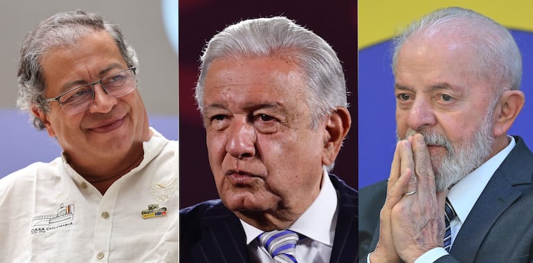 Los presidentes de Colombia Gustavo Petro (i), de México Andrés Manuel López Obrador (c) y de Brasil Luiz Inácio Lula da Silva. Los presidentes de Colombia, Brasil y México se reunirán de forma virtual para hablar sobre Venezuela en un nuevo intento de mediar en la crisis que el país suramericano tiene abierta desde que el ente electoral anunció la cuestionada victoria de Nicolás Maduro en las elecciones del pasado 28 de julio.