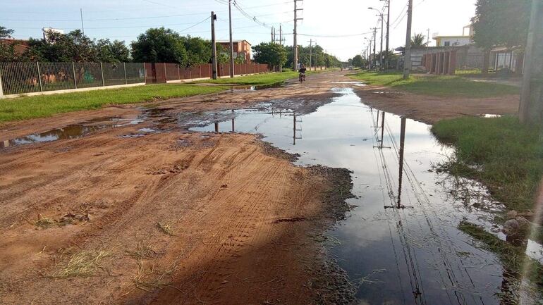 En algunas zonas se junta agua en los enormes baches de las calles. 