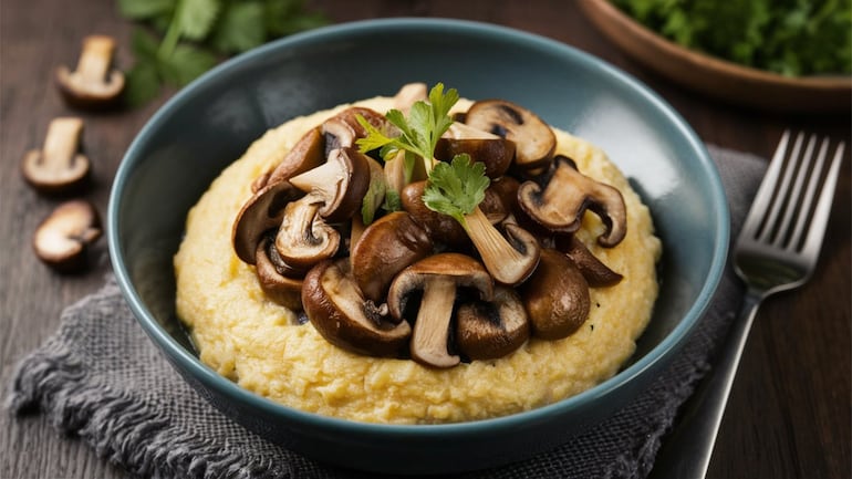 Polenta con champiñones.