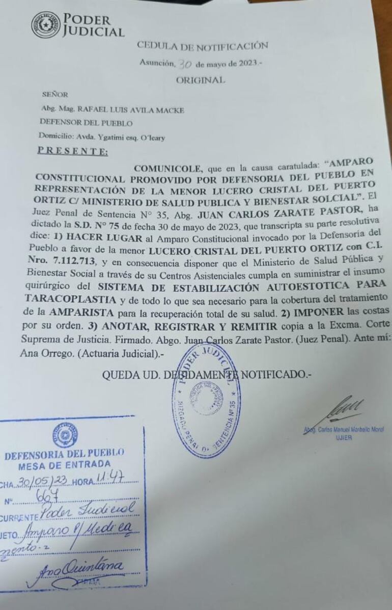 Amparo que obliga al Ministerio de Salud a comprar el costoso insumo quirúrgico.