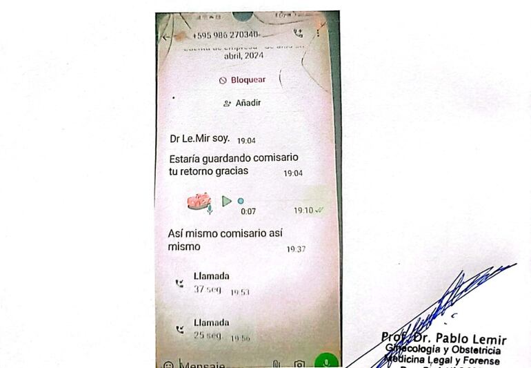 Captura de pantalla que el Dr. Pablo Lemir adjuntó a su denuncia, presentada ante el Ministerio Público.