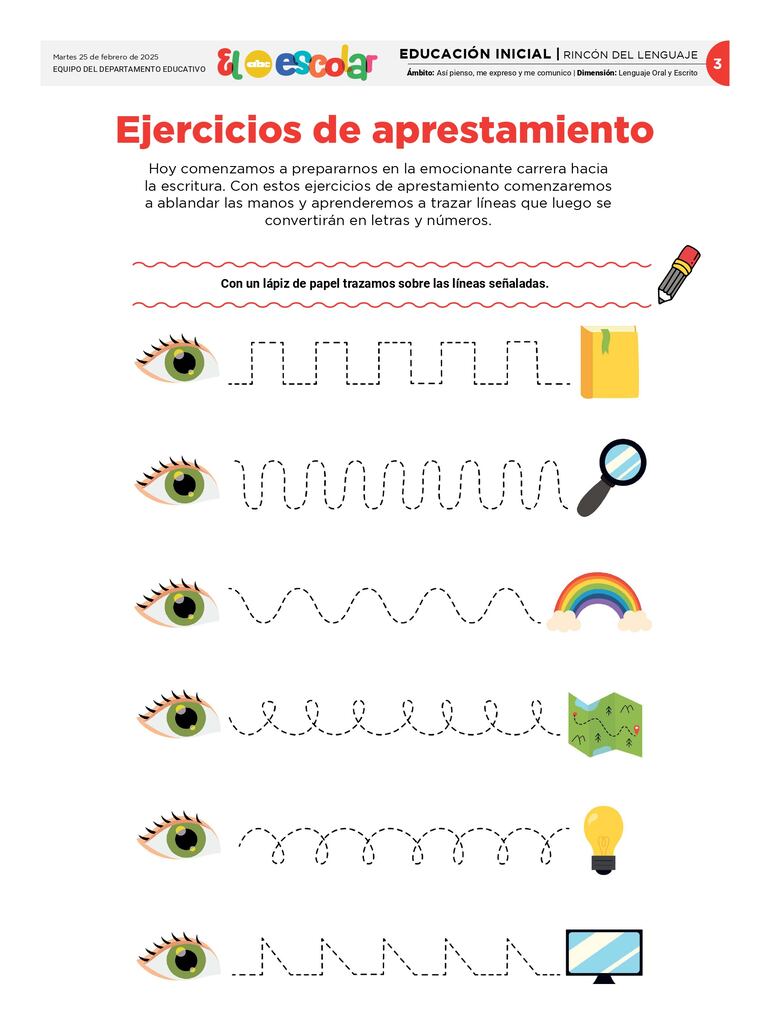 Ejercicios de aprestamiento para Educación Inicial.