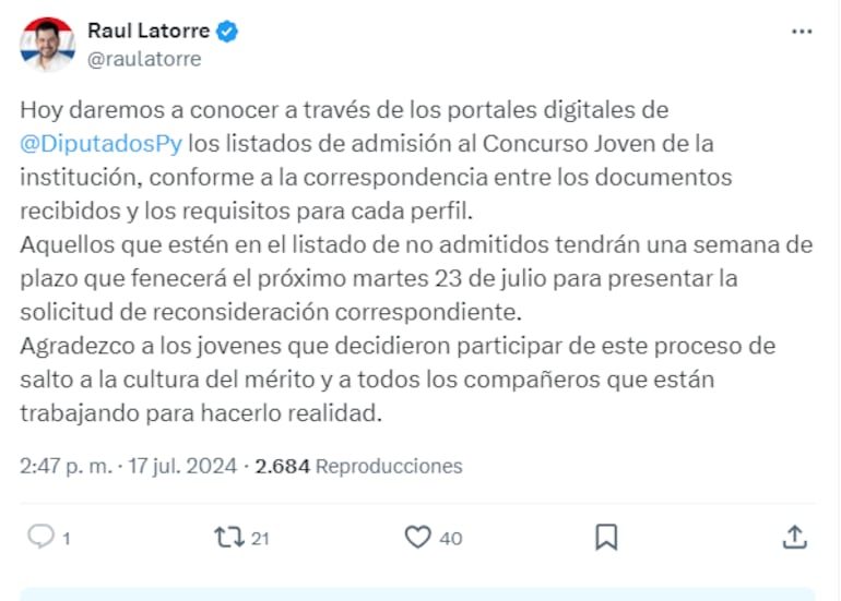 Raúl Latorre sobre concurso de oposición para cargos en la Cámara de Diputados.