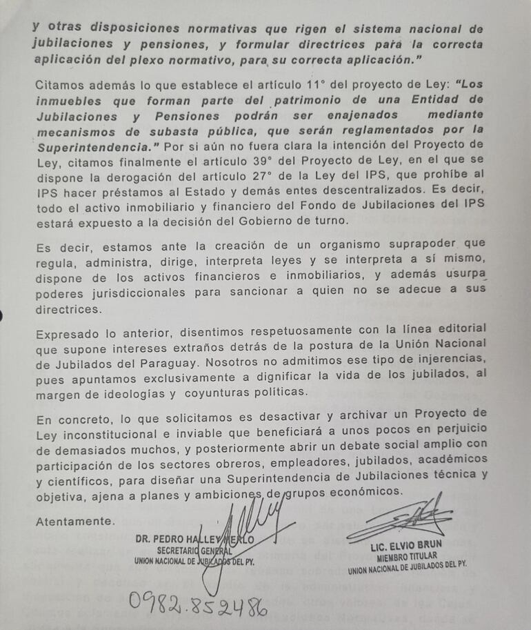 Carta de Pedro Halley a la directora