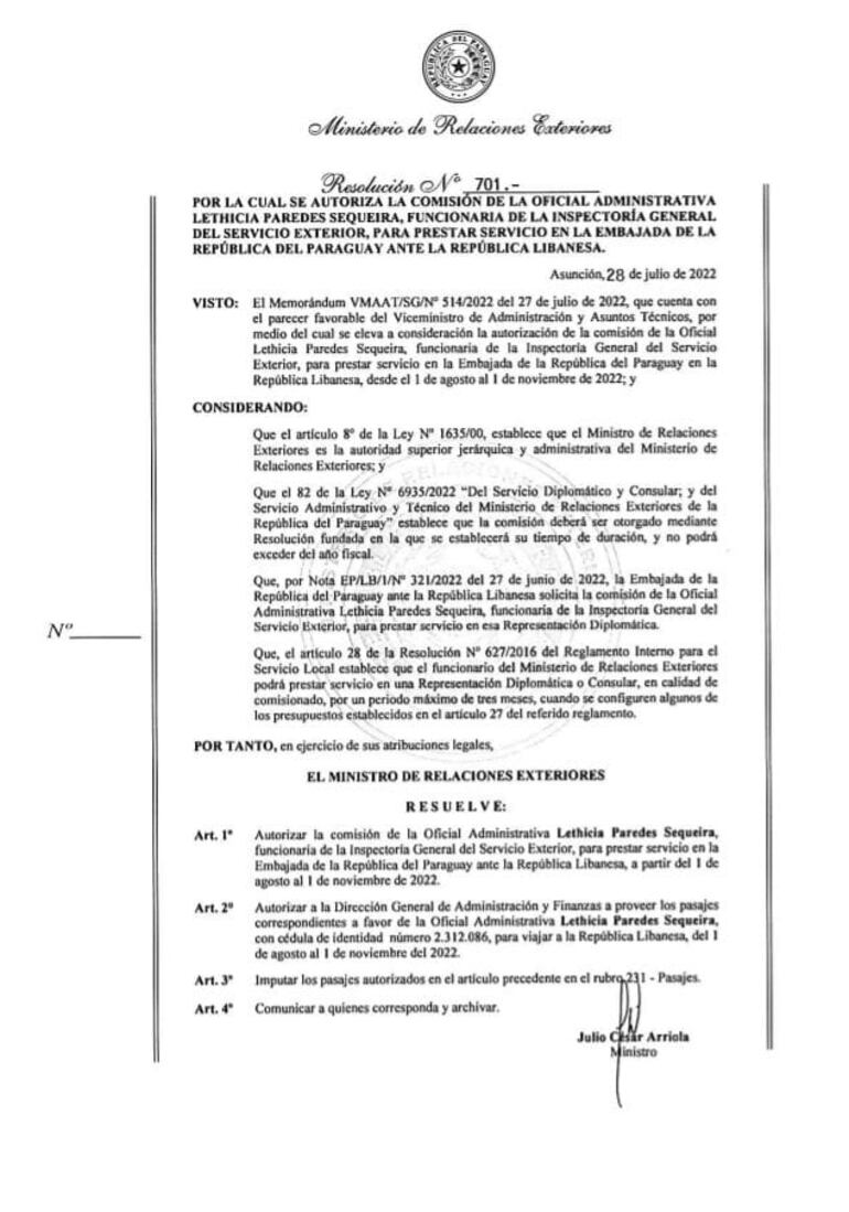 Comisionamiento de Lethicia Paredes Sequeira. (gentileza).