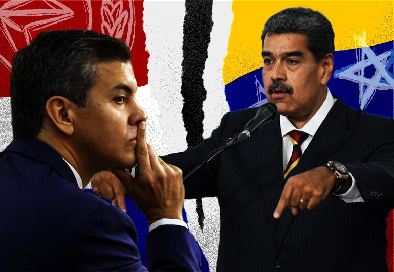 Imagen ilustrativa: a la izquierda, el presidente de Paraguay, Santiago Peña, y a la derecha Nicolás Maduro, quien ejerce la presidencia de Venezuela.