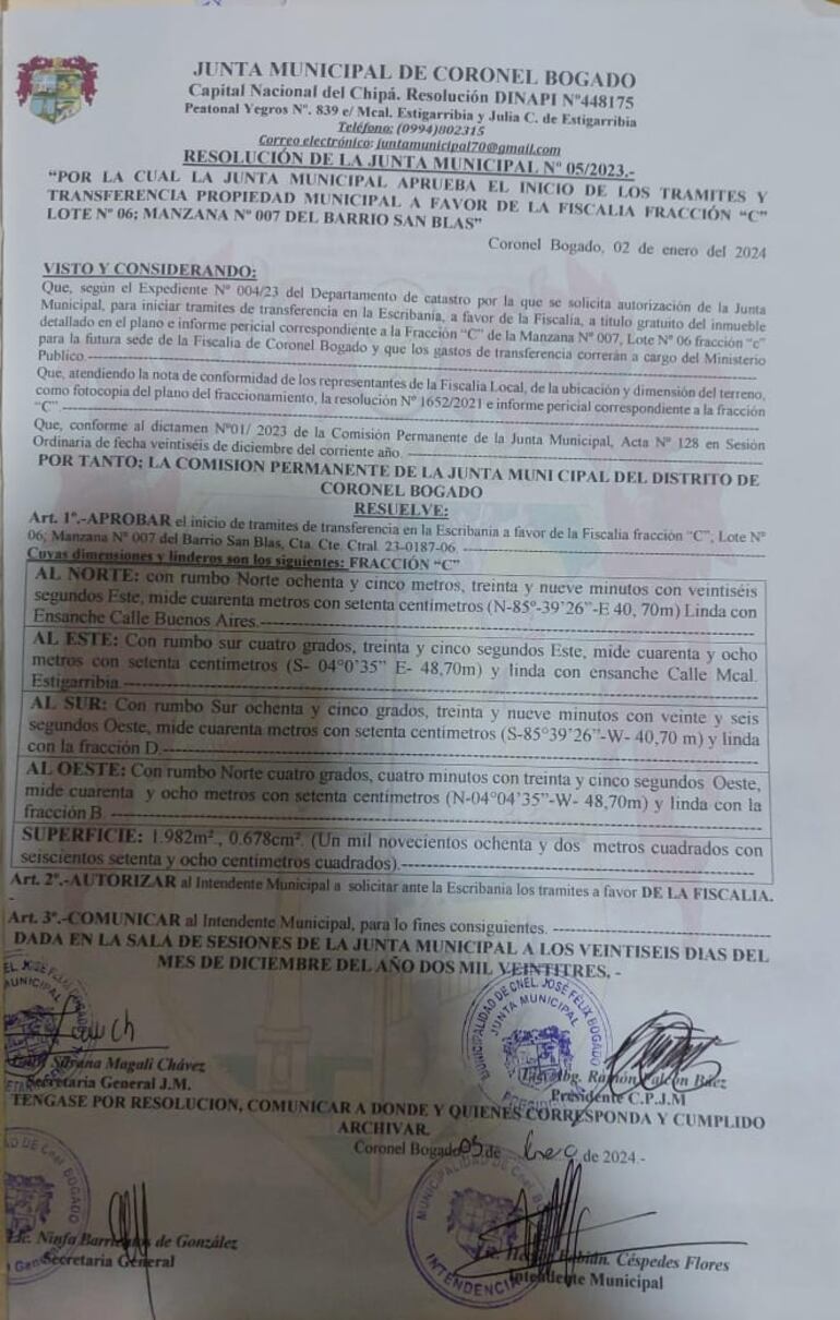 Una de las resoluciones cuestionadas a la Comisión Permanente de la Junta Municipal de Coronel Bogado.