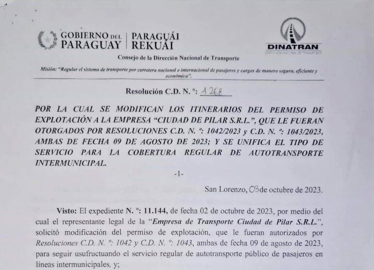 Mediante una maniobra interna, la Dinatran otorga el itinerario a la empresa de Luis Benítez.