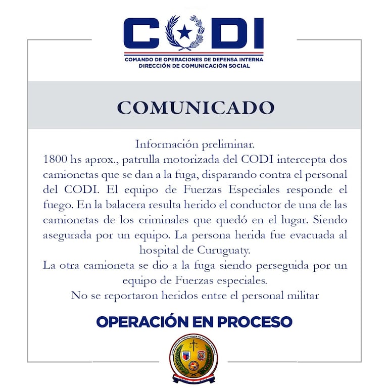 Comunicado publicado por el CODI al respecto del enfrentamiento en Curuguaty.