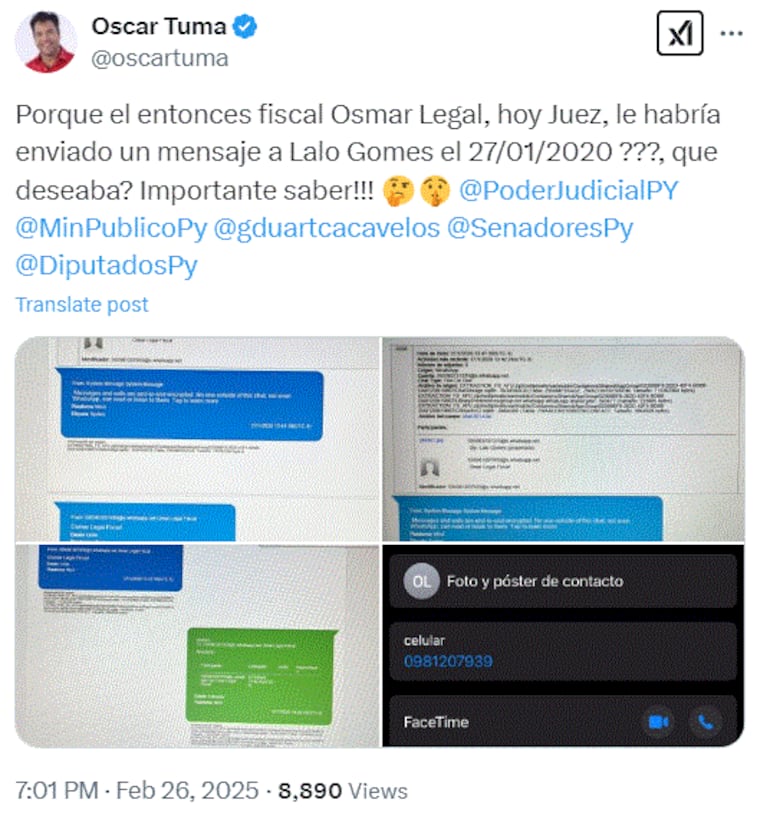 El abogado también denunció que los mensajes entre Lalo Gomes y Osmar Legal aparecen encriptados.