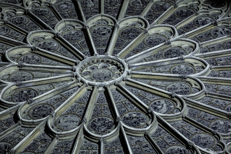 Detalle de una de las rosetas laterales de la catedral de Notre Dame. 