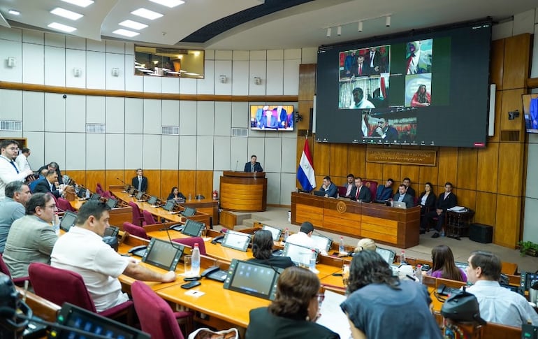 Reunión conjunta de las comisiones de Hacienda y de Cuentas y Control de la Cámara de Senadores, que dictaminaron por la aprobación del PGN 2024 con modificaciones.