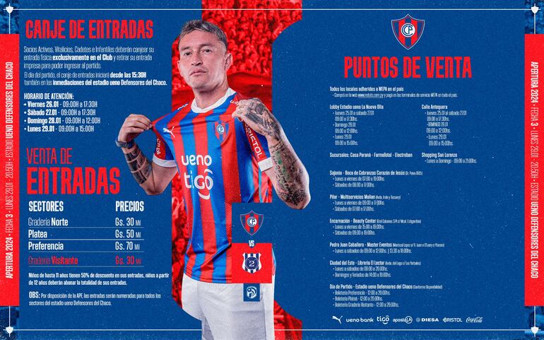 Los detalles de la venta de entradas de Cerro Porteño vs. 2 de Mayo.