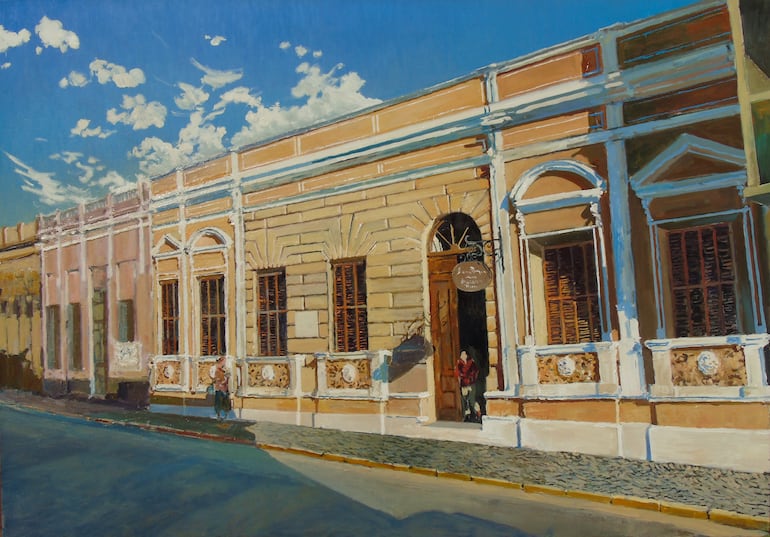 Fachada de la sede del Ateneo Paraguayo, retratada por el artista Juan de Dios Valdez.