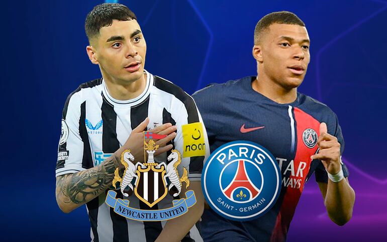 Miguel Almirón vs. Kylian Mbappé en la Champions League.