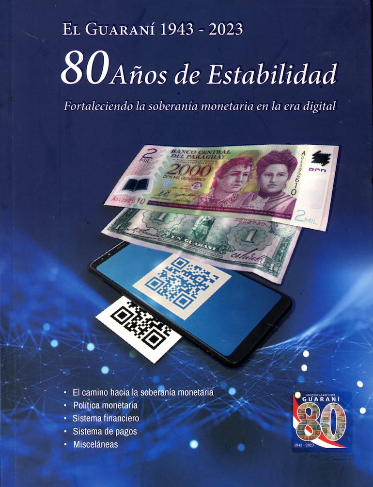 Portada del libro sobre los 80 años del Guaraní, editado por el Banco Central del Paraguay como un homenaje a nuestra moneda y su rica historia.