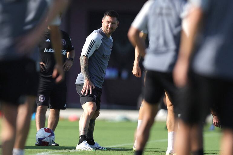 Lionel Messi, jugador del Inter Miami, en el entrenamiento del plantel en Miami. 