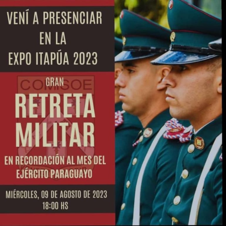 Esta tarde se realiza en la Expo Itapúa la Retreta Militar suspendida por el temporal de anoche.