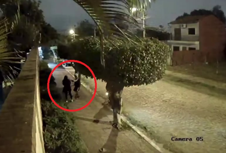 Captura de video del momento en que una joven es víctima de una asalto en el barrio Villa Cerro Corá de Lambaré.