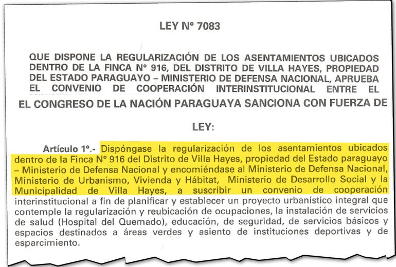 Art. 1 de la ley 7083/23 por la cual solo se dispone la regularización, pero no dice quién pagará.