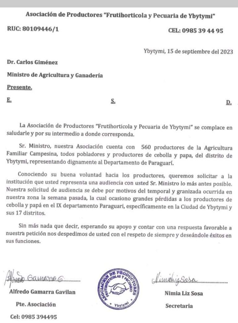 Productores solicitaron audiencia con el Ministro del MAG, Carlos Giménez, pero hasta ahora no son convocados.