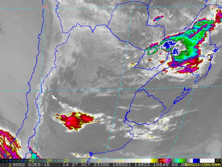 Mapa satelital compartido por Meteorología.