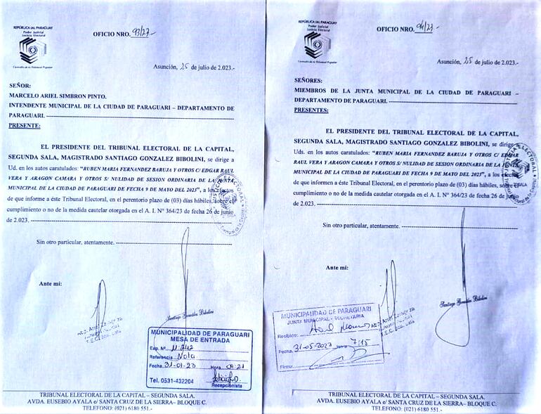 Piden informes a la Junta Municipal y la Intendencia de Paraguarí, sobre el cumplimiento o no de un mandamiento del Tribunal Electoral.