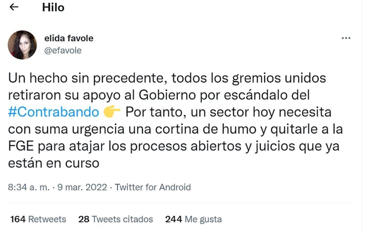 Posteo de la asesora de Comunicación de Fiscalía, Élida Favole.