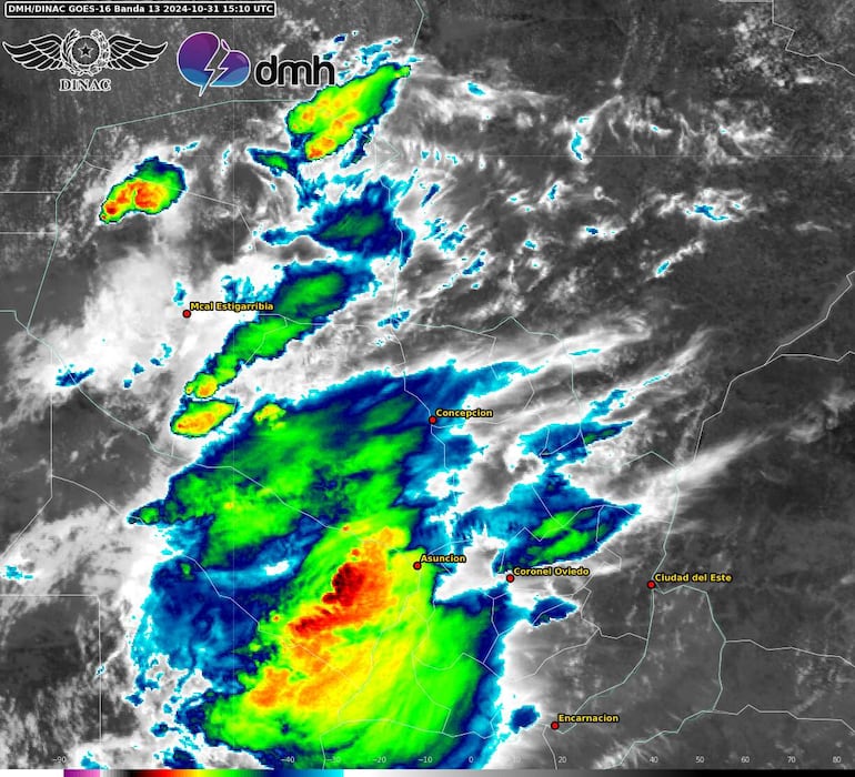 Zona de cobertura de las tormentas este jueves.