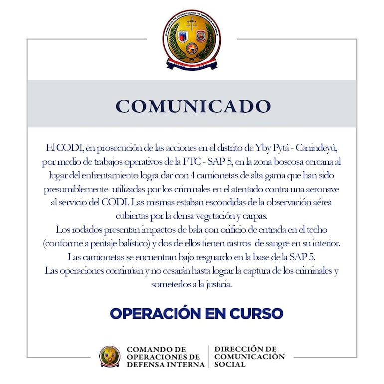 Comunicado del CODI con respecto a la operación.