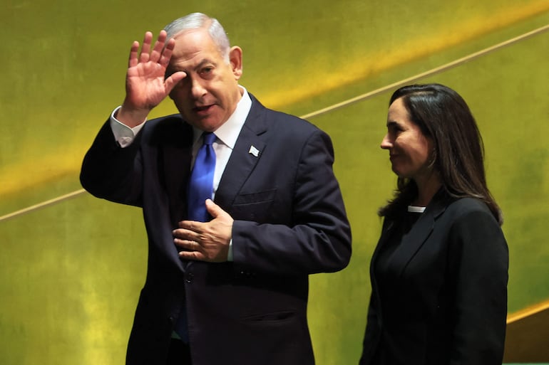 El primer ministro de Israel, Benjamin Netanyahu, a su llegada a las Naciones Unidas, para su discurso en el marco de la asamblea anual. (AFP)