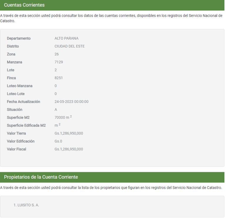 En los registros de Catastro, la propiedad intervenida con tractores pertenece a la empresa Luisito SA, cuyo accionista es el gobernador Roberto González Vaesken.