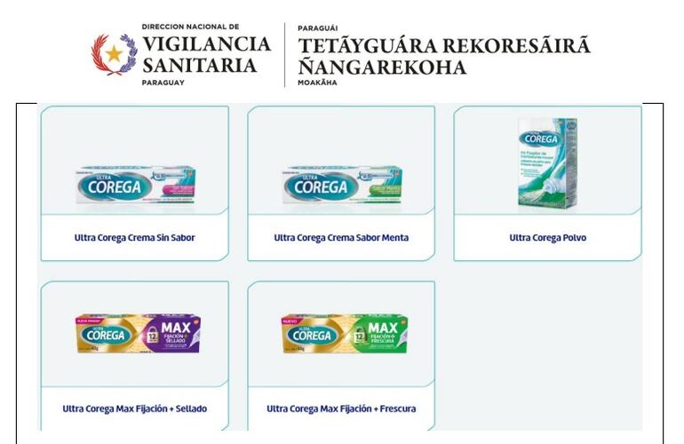 Adhesivos dentales de la marca COREGA estaban siendo comercializados en nuestro país, pese a no tener registro sanitario.