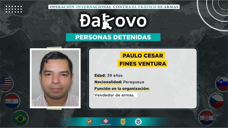 Paulo César Fines Ventura, investigado por tráfico de armas en el caso Dakovo y con antecedentes de proxenetismo. Habría sido liberado en el 2020 tras negociación de Diego Dirisio.