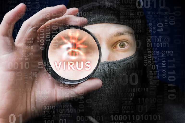 Concepto de virus informático, imagen ilustrativa.