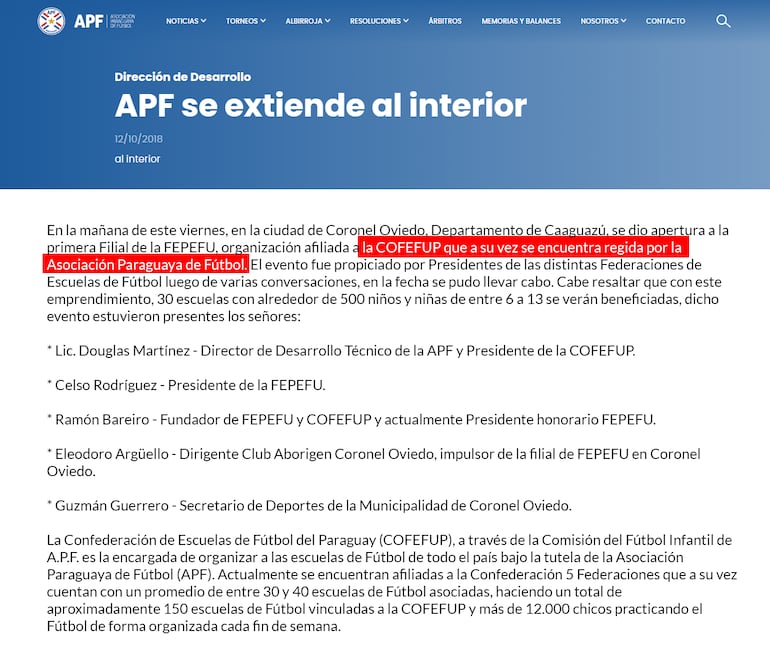 Portal web oficial donde confirma que la Cofefut se rige por la PF.