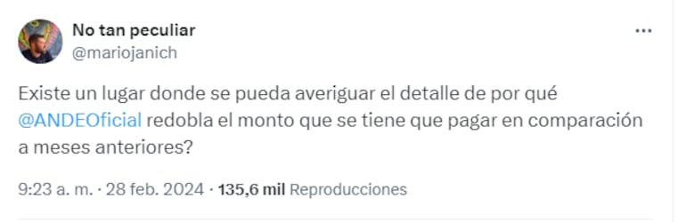 Usuarios de la ANDE se quejan por aumento de consumo de energía eléctrica.