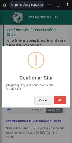 El mensaje para confirmar o cancelar una cita médica en el IPS, llegará a través del mensajes de texto.