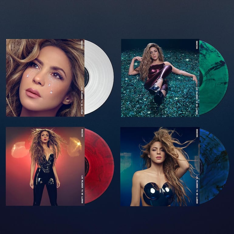 Las 4 portadas de "Las mujeres ya no lloran", el primer lanzamiento simultáneo en vinilo y digital de Shakira.(Instagram/Shakira)