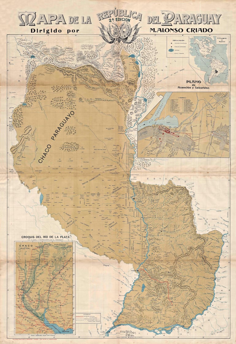 Obra cumbre: Mapa de la República del Paraguay publicado en 1908 en Montevideo. Técnica Cromolitografía. Se trata de la segunda edición. La primera es de 1889.