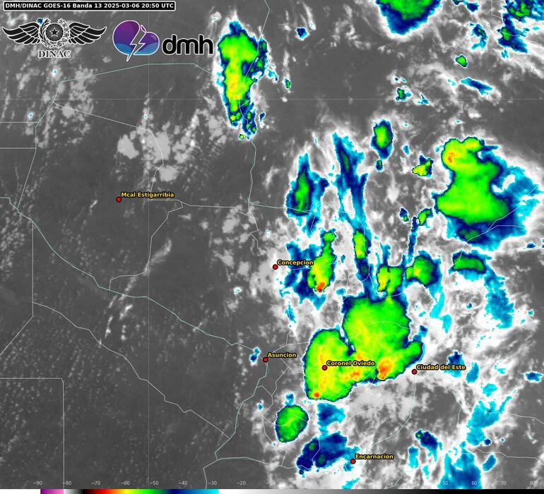 Celdas de tormentas sobre el territorio nacional.