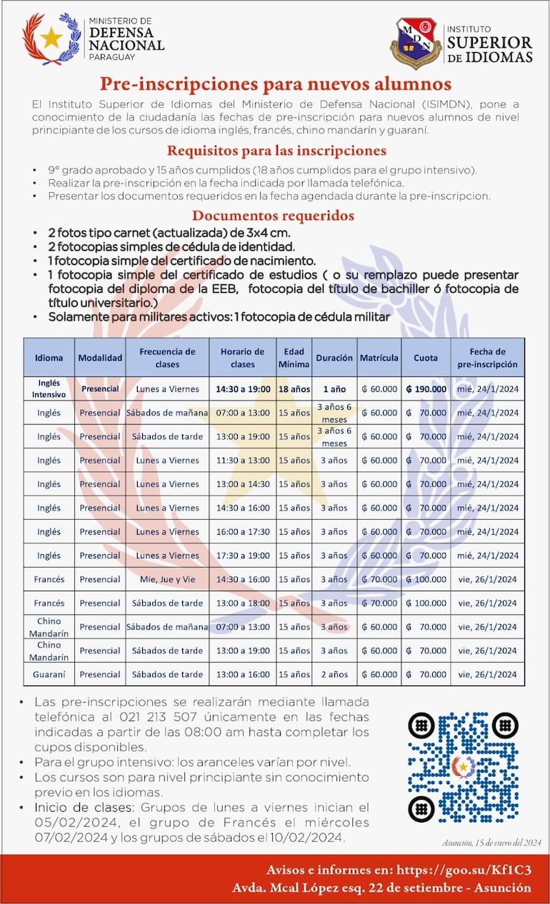 Comunicado del Instituto Superior de Idiomas del Ministerio de Defensa.