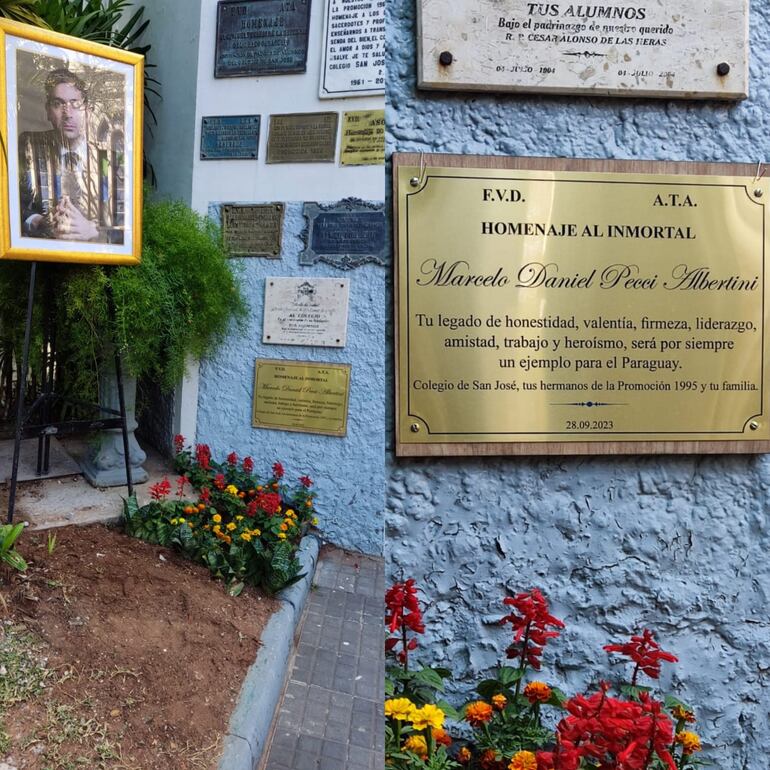 Placa inaugurada en el Colegio San José en homenaje a Marcelo Pecci.