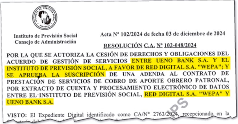 Encabezado de la disposición del Consejo de Administración de la entidad  previsional, con fecha 3 de diciembre de 2024.