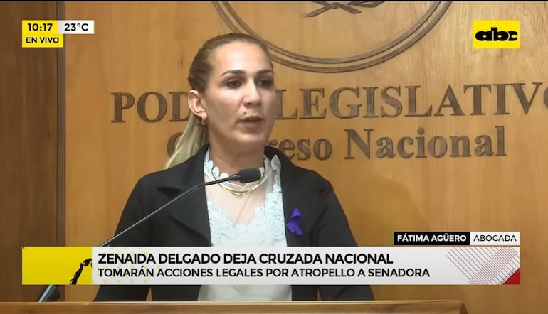 La abogada Fátima Agüero informaba que la Senadora Zenaida Delgado dejaba Cruzada Nacional y que estaba en su casa medicada. Mentira. Estaba con Horacio Cartes.