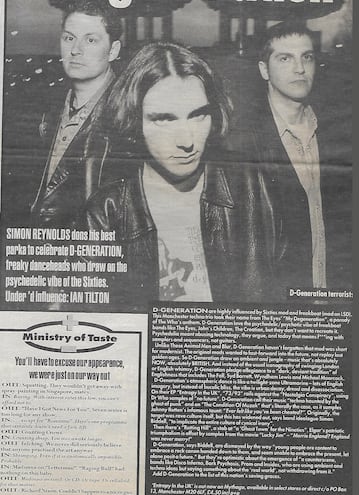 D-Generation (con Mark Fisher al centro, adelante) en la revista Melody Maker, 7 de mayo de 1994