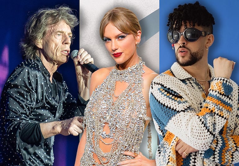 Mick Jagger (Rolling Stones), Taylor Swift y Bad Bunny.