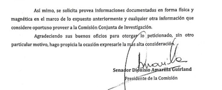 Pedido del cartista Dionisio Amarilla a la Procuraduría General para que provea datos a la comisión “garrote”.