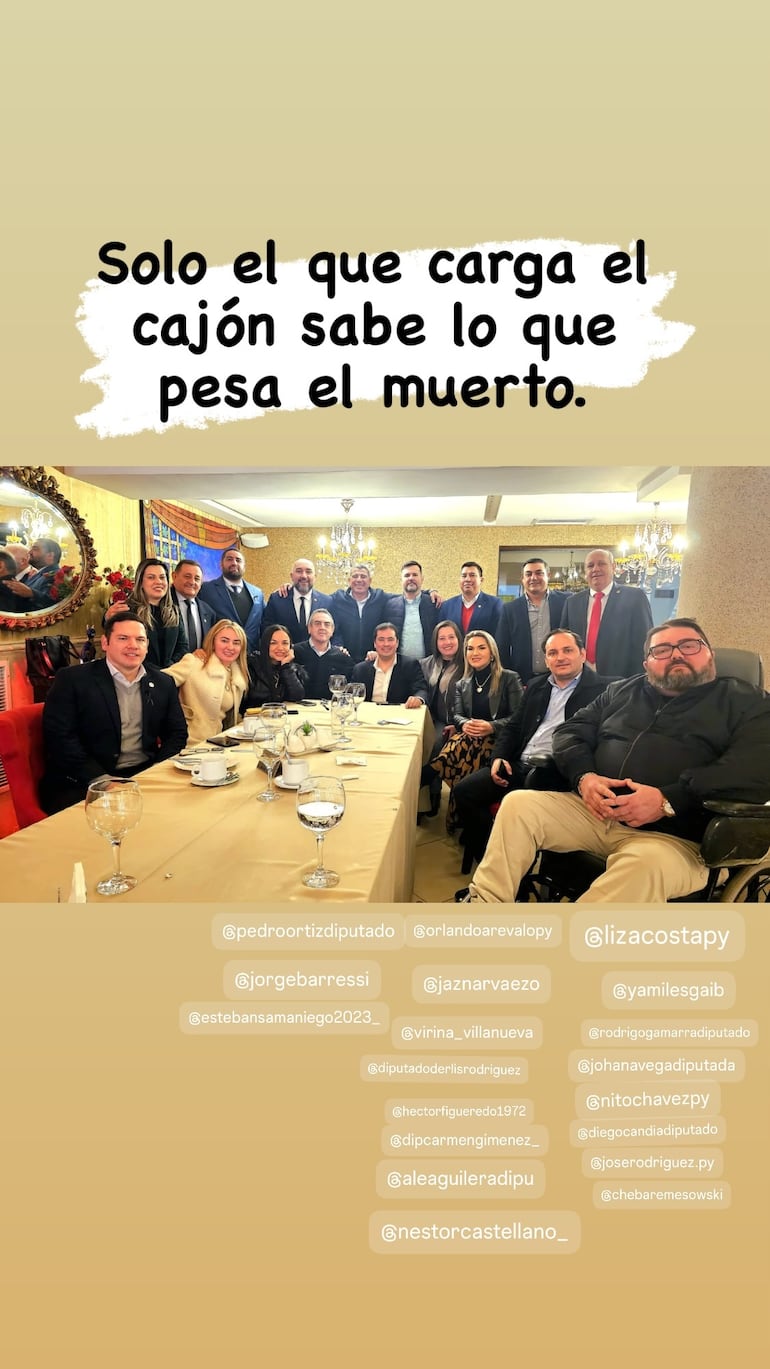 Posteo en Instagram del diputado cartista Carlos Marcial Godoy.